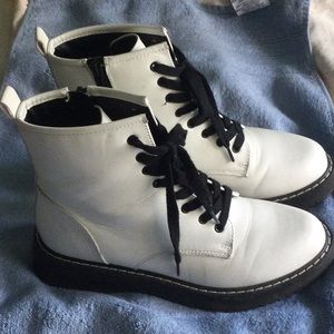 Steve Madden white combat platform boots